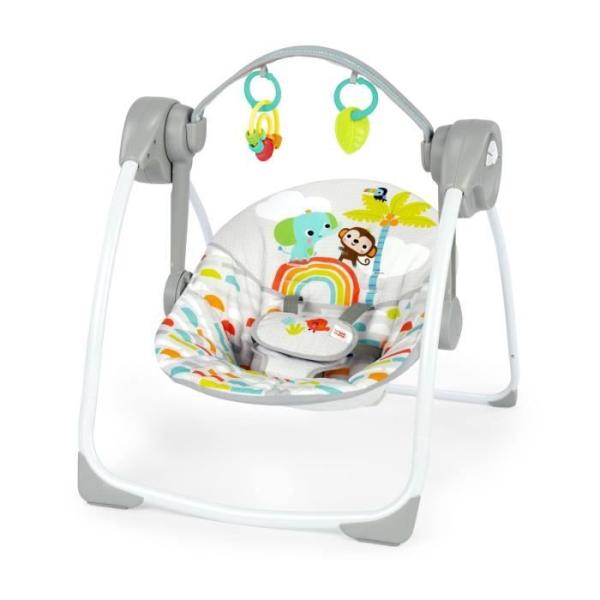 BRIGHT STARTS Balancelle bébé électrique compacte – Animaux, 6 vitesses balancement, 10 chansons, 2 position d'inclinaison