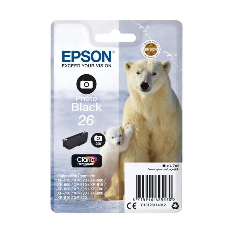 Cartouche d'encre EPSON T2611 Noir photo - Ours Polaire | Imprimante - Longueur: 11cm, Largeur: 14cm, Hauteur: 3cm