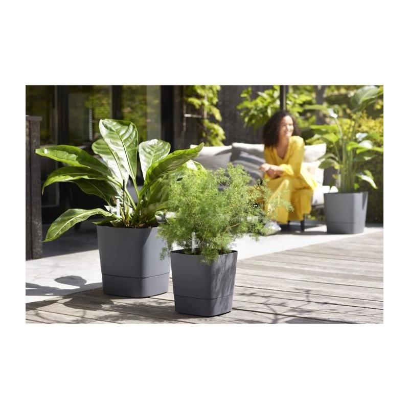 Pot de fleur Elho Plastique Carré Greensense Aqua Care Gris Charbon 15L