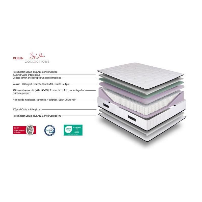 Matelas URBAN Collections BERLIN 140x190cm - 792 ressorts ensachés - Ferme