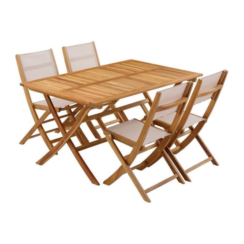 Ensemble repas de jardin en bois d'eucalyptus FSC - BANGGI - 4 personnes Livraison: 154 x 93 x 55 cm