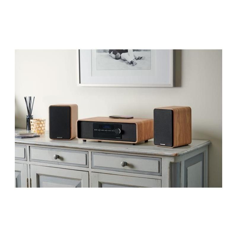 Micro-chaîne Bluetooth Thomson - Bois/Noir, 60W, Radio FM/DAB+/CD/MP3/USB