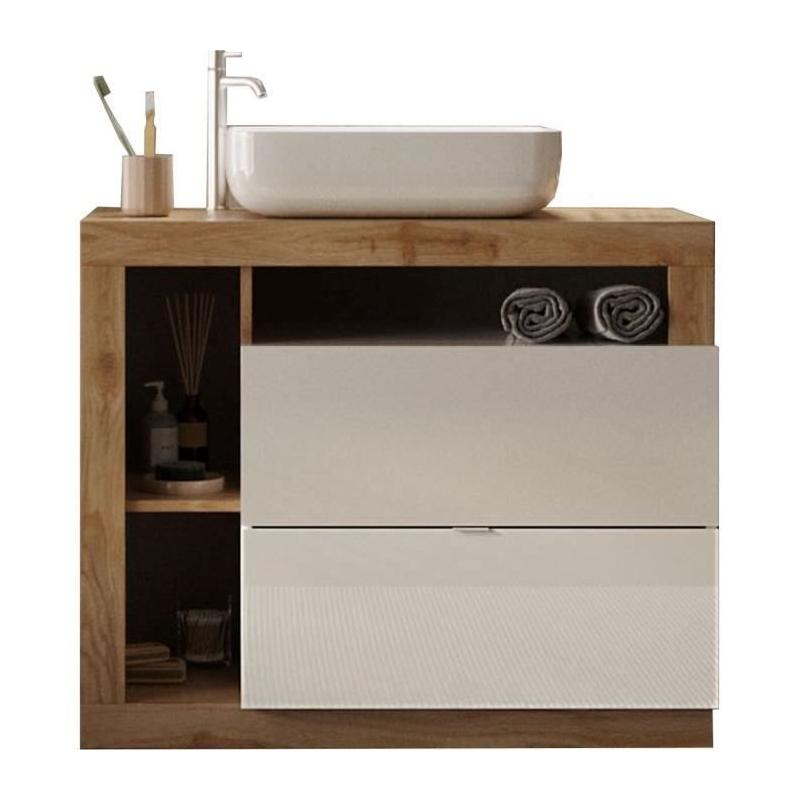Ensemble Meuble salle de bain HAMBOURG L78 - Design épuré - Chêne clair et blanc