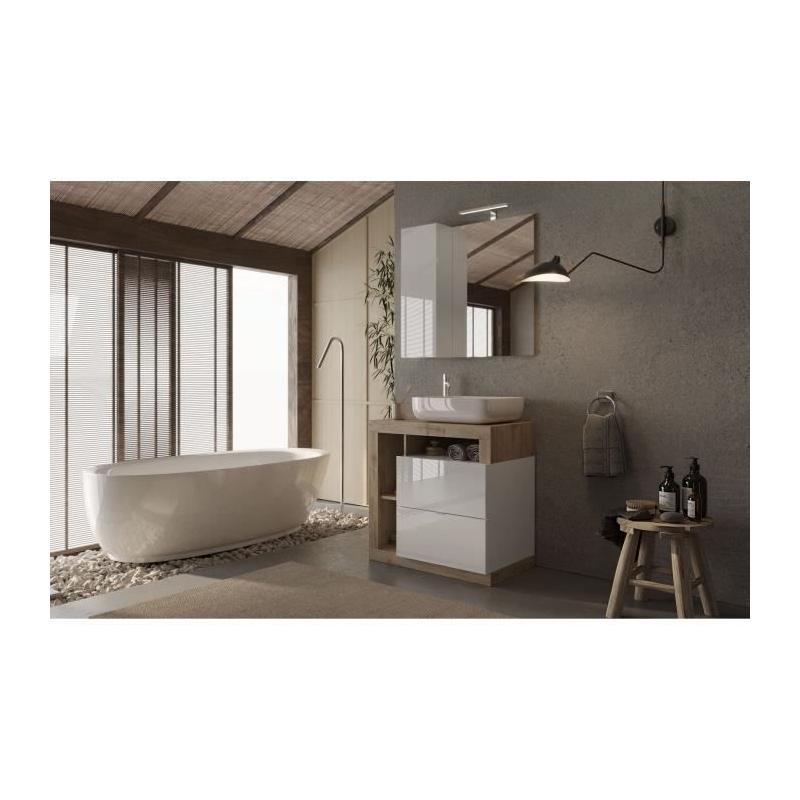 Ensemble Meuble salle de bain HAMBOURG L78 - Design épuré - Chêne clair et blanc