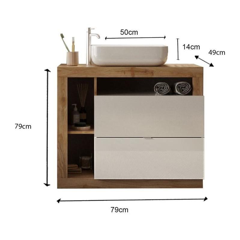 Ensemble Meuble salle de bain HAMBOURG L78 - Design épuré - Chêne clair et blanc