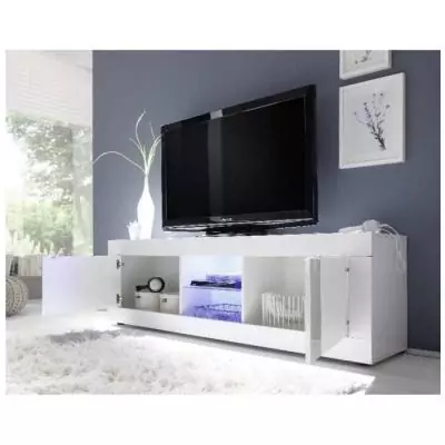 Meuble TV BASICO Blanc laqué brillant - 180 x 43 x 56 cm Meuble TV BASICO Blanc laqué brillant - 180 x 43 x 56 cm