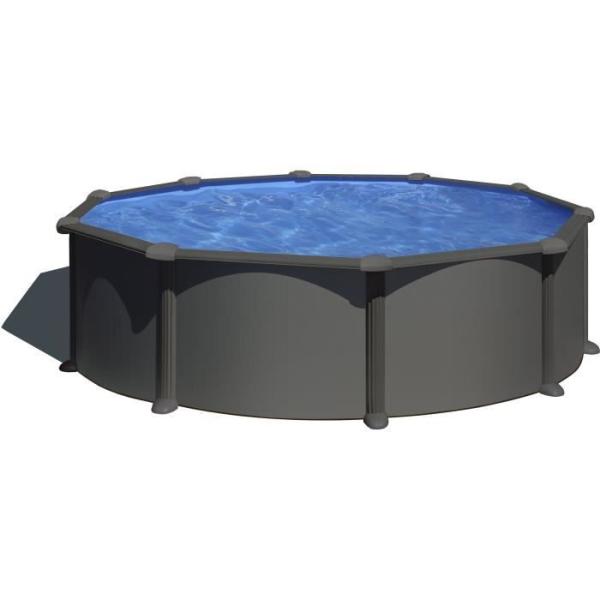 GRE - Kit Piscine hors sol acier ronde grise anthracite - Ø480 x H132 (Livrée avec filtre a sable + échelle)