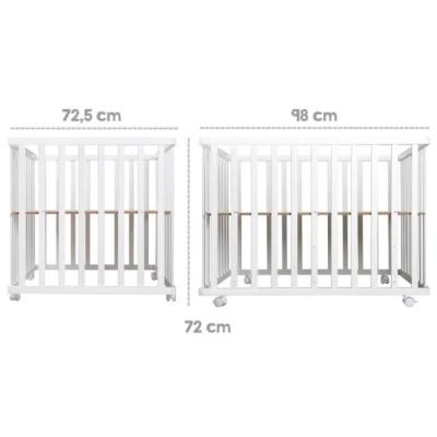 Parc Bébé 100x75 cm + Tapis Chouette + Roues - ROBA, Bois Blanc