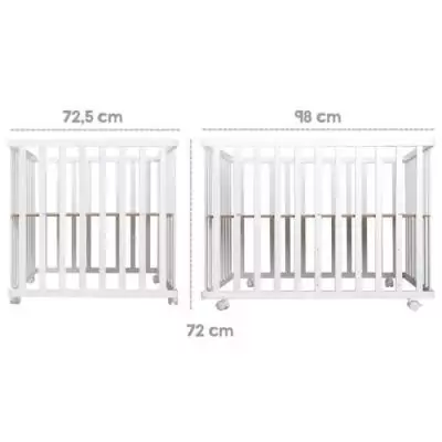 Parc Bébé 100x75 cm + Tapis Chouette + Roues - ROBA, Bois Blanc
