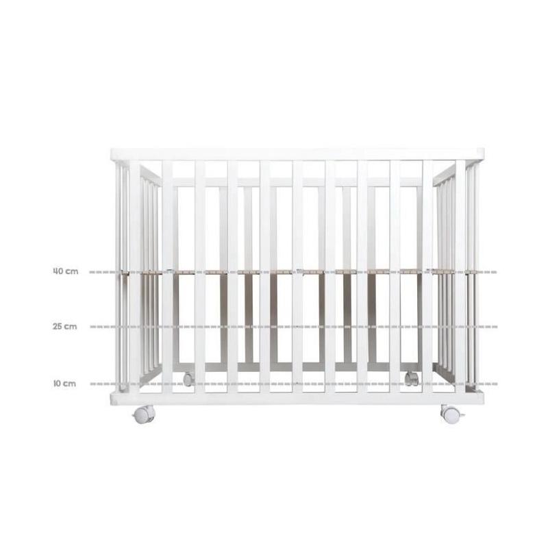 Parc Bébé 100x75 cm + Tapis Chouette + Roues - ROBA, Bois Blanc