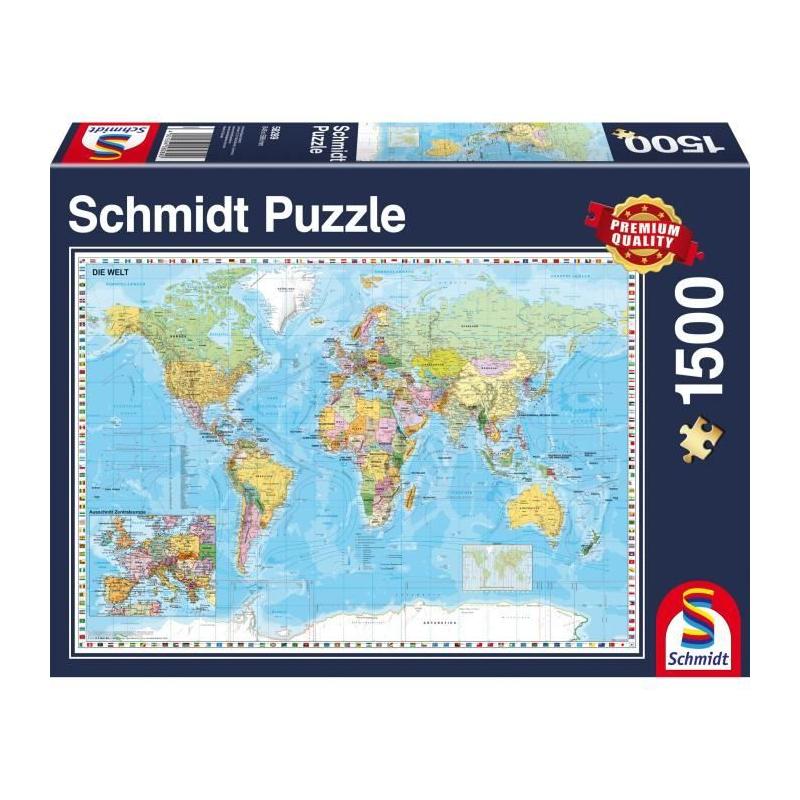 Puzzle Planisphere Schmidt Spiele 1500 pièces - Voyage et cartes - Bleu