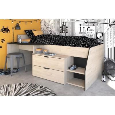 Lit Combiné enfant PARISOT Kim - Chene Jackson et Noir - 90x190/200 cm - Made in France