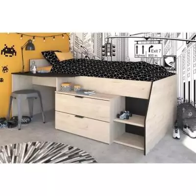 Lit Combiné enfant PARISOT Kim - Chene Jackson et Noir - 90x190/200 cm - Made in France
