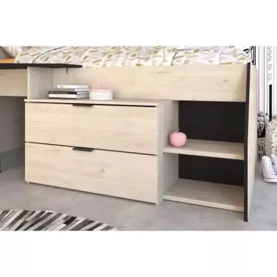 Lit Combiné enfant PARISOT Kim - Chene Jackson et Noir - 90x190/200 cm - Made in France