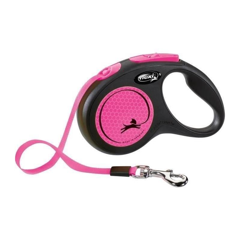Laisse sangle TRIXIE flexi New NEON - Taille S - 5m - Rose fluo - Pratique et flashy