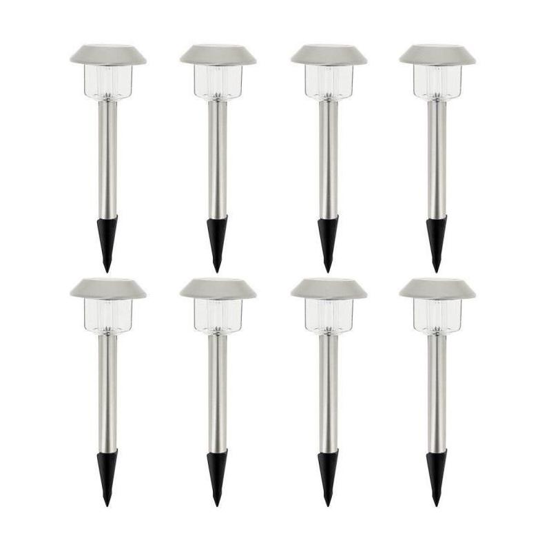 Lot de 8 balises solaires LED blanc froid - Élégance et luminosité pour votre extérieur
