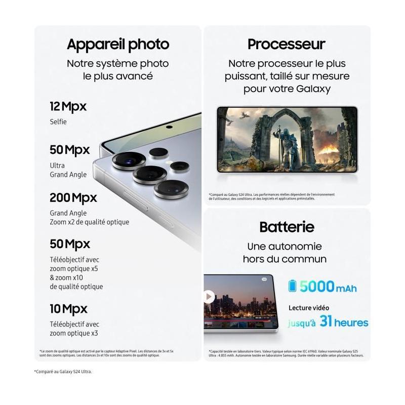Smartphone SAMSUNG Galaxy S25 Ultra AI 1 To Argent Titane - Compact et performant