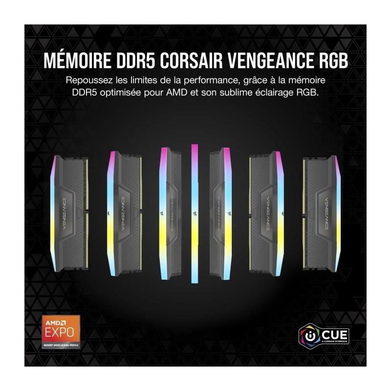 Mémoire RAM CORSAIR Vengeance RGB DDR5 64Go (2x32Go) 6000MHz - Gris