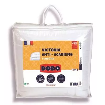 Couette tempérée 300gr/m² anti-acariens VICTORIA 220x240 cm blanc