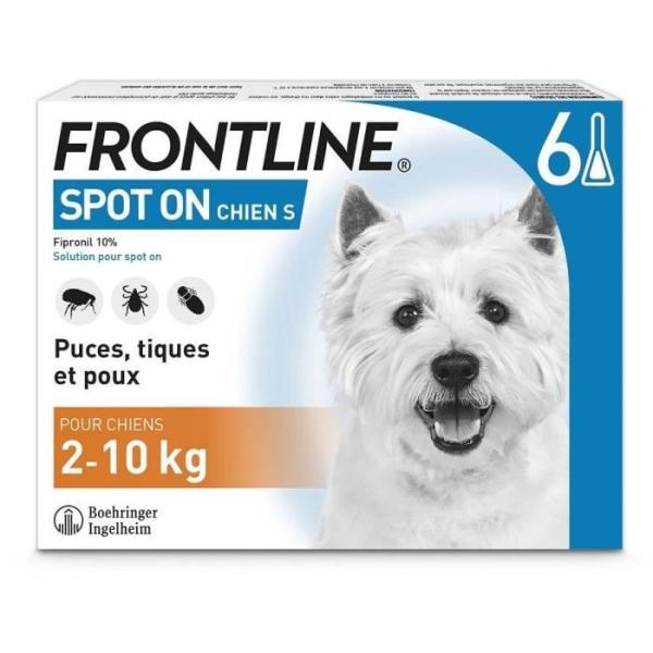 FRONTLINE 6 pipettes Spot On Chien S - 2 a 10 kg - Puces tiques et poux