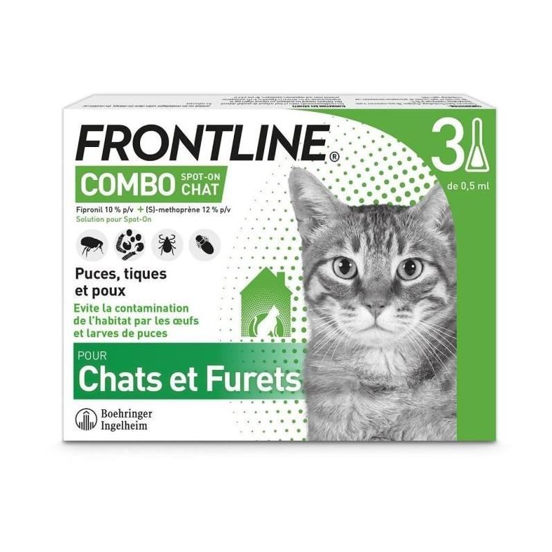 Traitement antiparasitaire FRONTLINE 3 pipettes Combo Chats et Furets