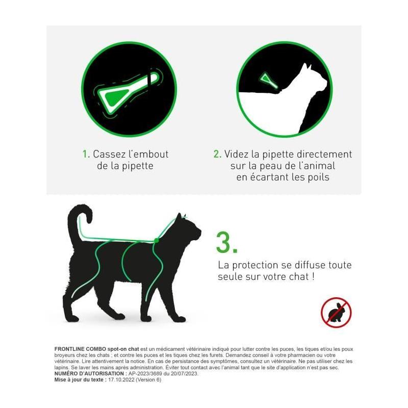Traitement antiparasitaire FRONTLINE 3 pipettes Combo Chats et Furets