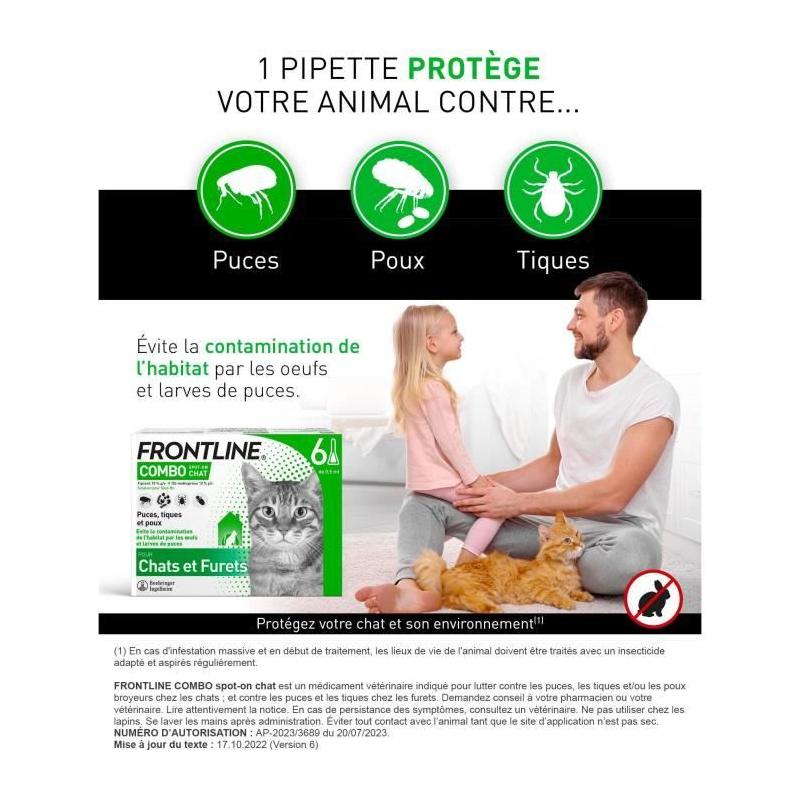 Protégez vos Chats et Furets avec FRONTLINE Combo - 6 pipettes