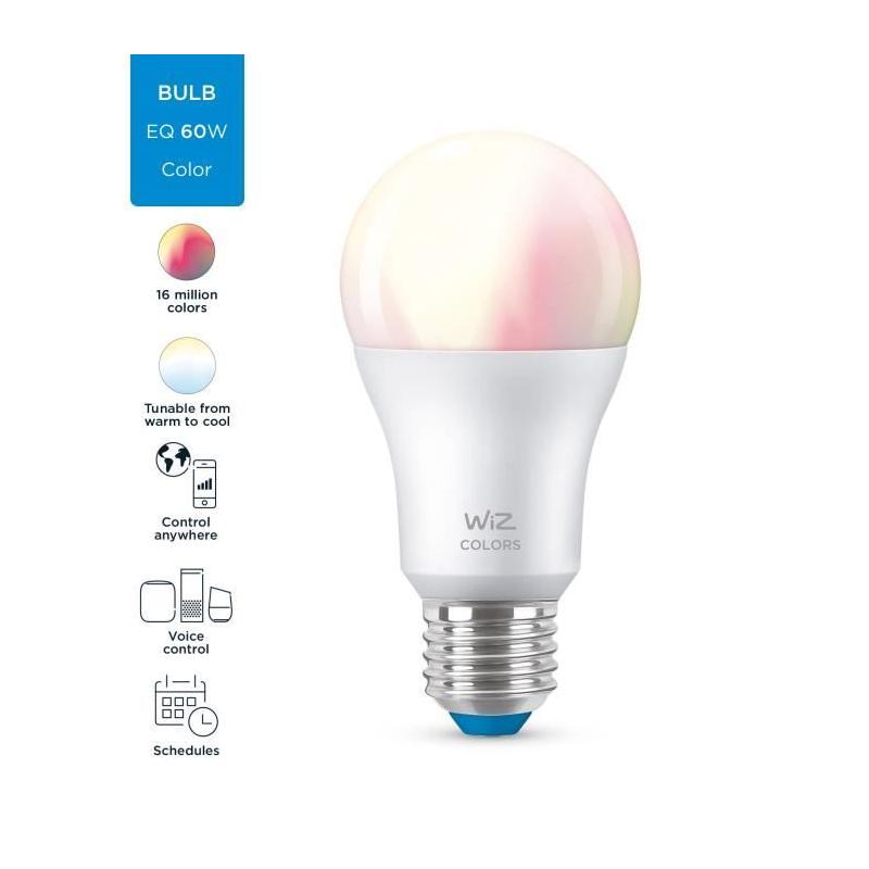 Ampoule connectée WiZ E27 60W: Couleur Intelligente | 8x14x8 cm