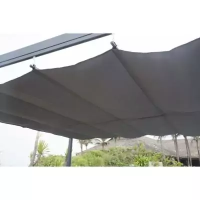 Pergola KIBA avec toit déroulant - Gris - 3 x 3 m : Facile à monter Pergola KIBA avec toit déroulant - Gris - 3 x 3 m : Facile à monter