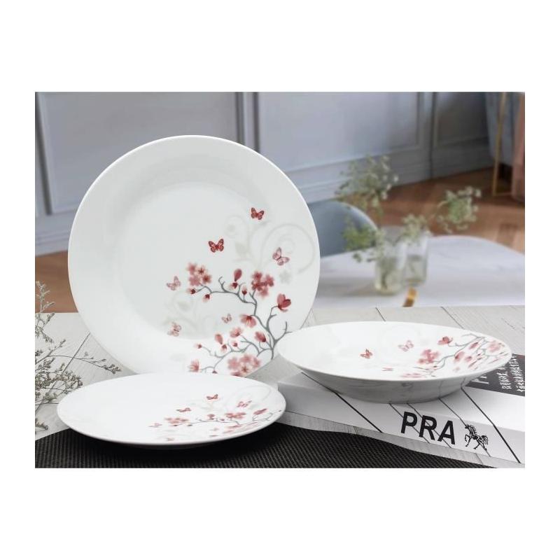 Ensemble de Table 18 pièces Porcelaine Papillons Rouge