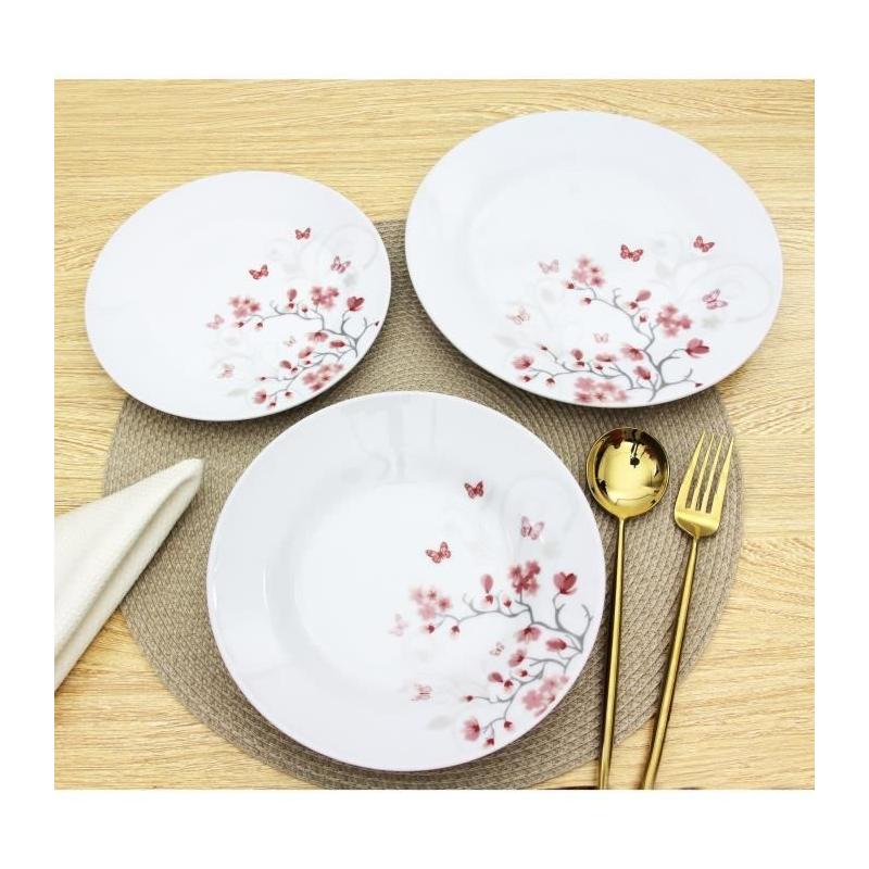 Ensemble de Table 18 pièces Porcelaine Papillons Rouge