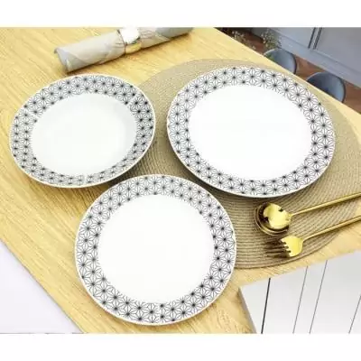 Ensemble Porcelaine Formes Géométriques Noir & Blanc - 18 Pièces