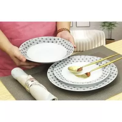 Ensemble Porcelaine Formes Géométriques Noir & Blanc - 18 Pièces