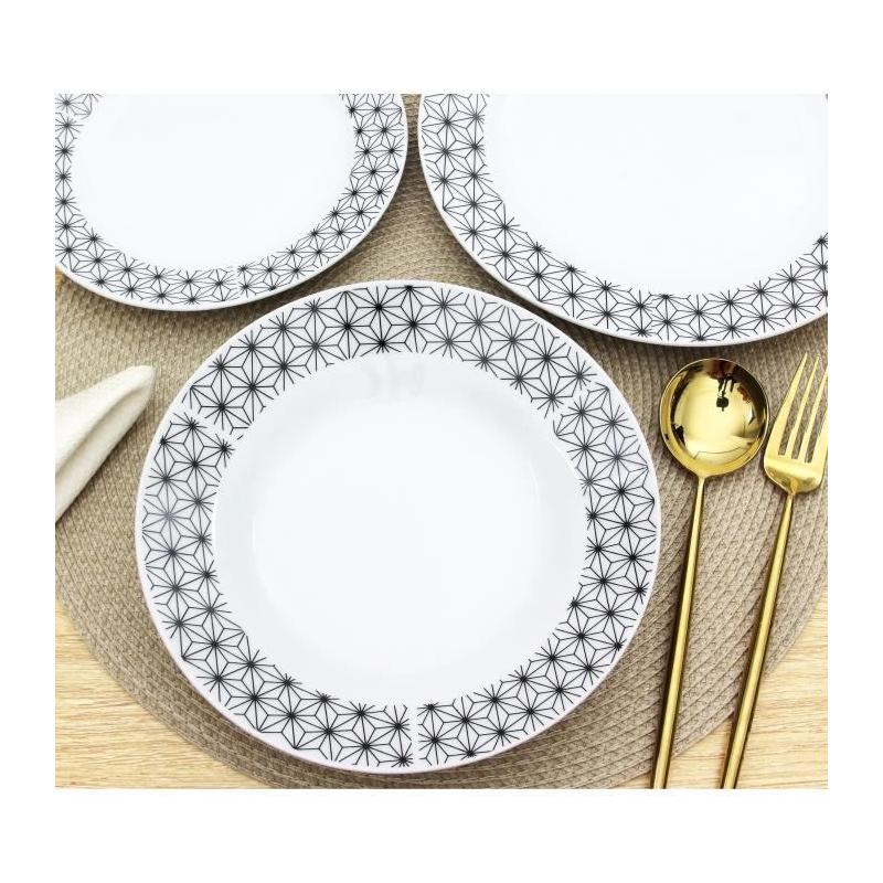 Ensemble Porcelaine Formes Géométriques Noir & Blanc - 18 Pièces