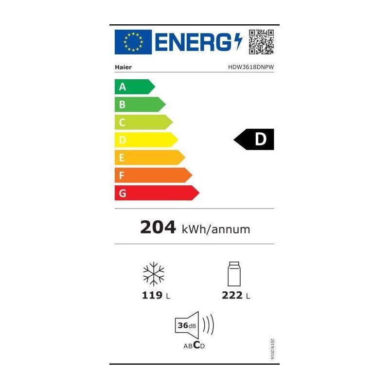 Réfrigérateur combiné Haier HDW3618DNPW - Classe D - 341 L - Blanc
