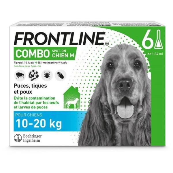 FRONTLINE 6 Pipettes Combo Chien M - 10 a 20 kg - Puces tiques et poux
