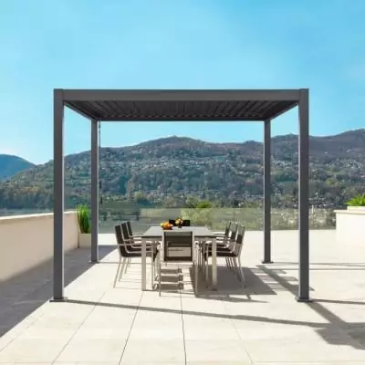 Pergola bioclimatique GAYA - Aluminium/acier - 290x290xH240 cm - Gris Pergola bioclimatique GAYA - Aluminium/acier - 290x290xH240 cm - Gris