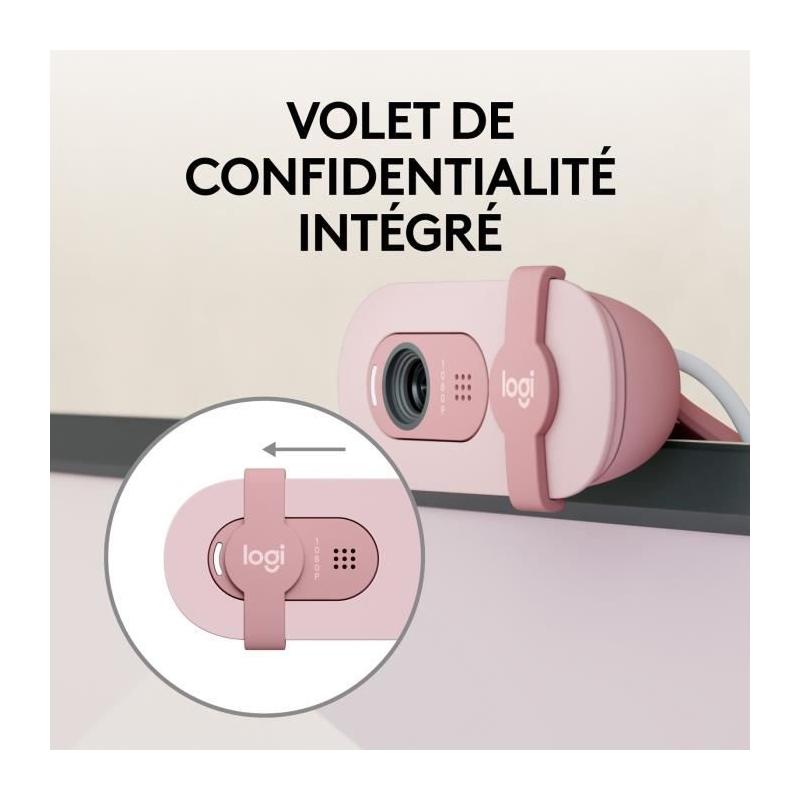 Webcam Logitech Brio 100 Full HD Rose avec Confidentialité et Correction Automatique