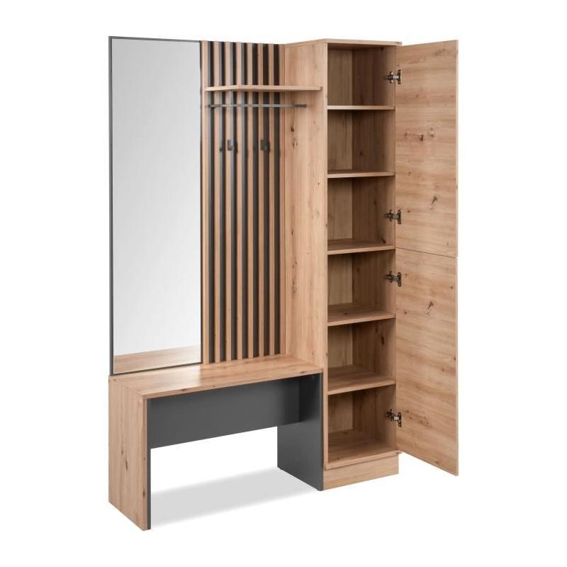 Vestiaire avec miroir MEDAN 42B - Anthracite/Chêne artisan - 122 x 190 x 37 cm