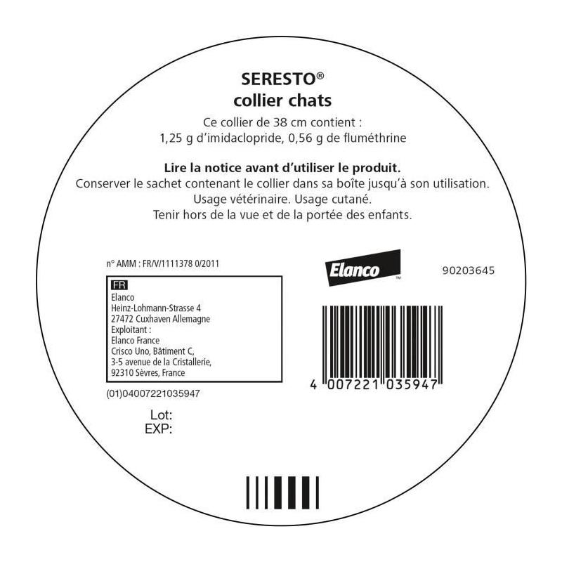 Collier Antipuces et Antitiques Seresto - Protection 7 à 8 mois