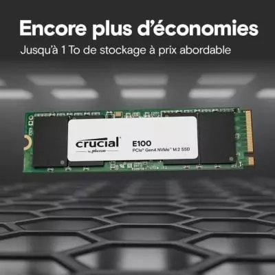 SSD interne CRUCIAL E100 1 To PCIe Gen4 NVMe M.2 - Jusqu'à 5000 Mo/s