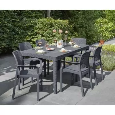 Table de jardin rectangulaire gris graphite en résine - 6 personnes - Girona