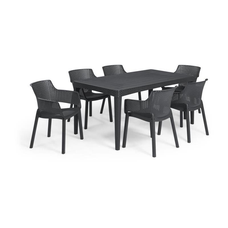 Table de jardin rectangulaire gris graphite en résine - 6 personnes - Girona