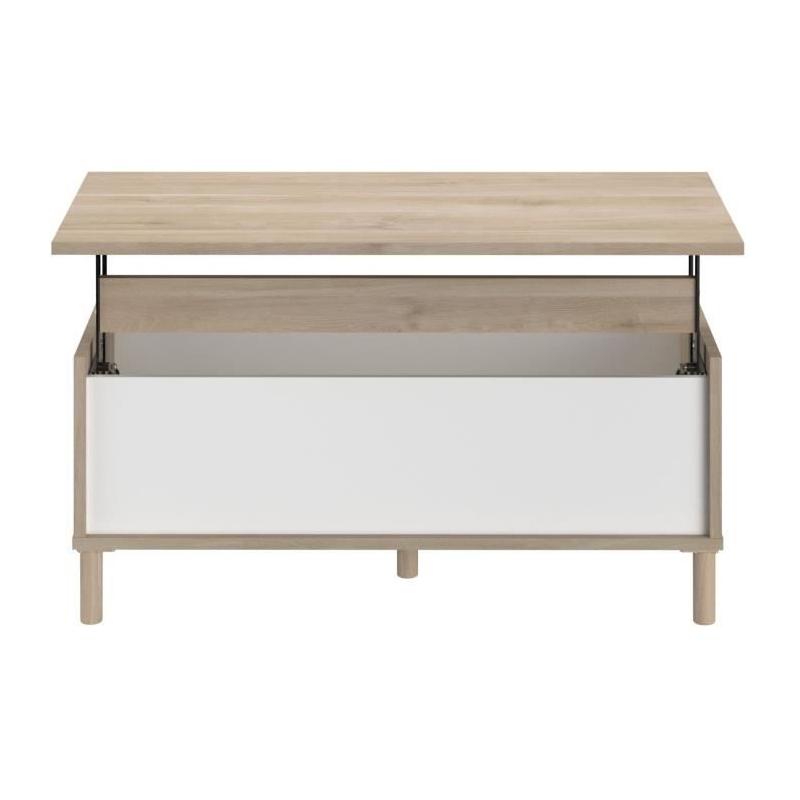 Table basse relevable blanche/chêne 100,8 x 43,6 x 50 cm
