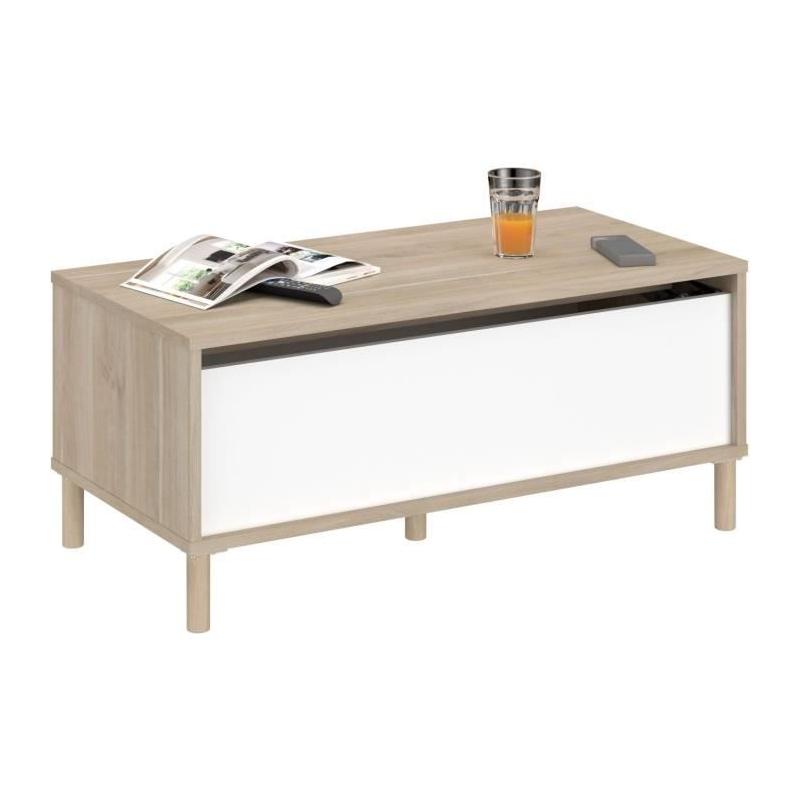 Table basse relevable blanche/chêne 100,8 x 43,6 x 50 cm