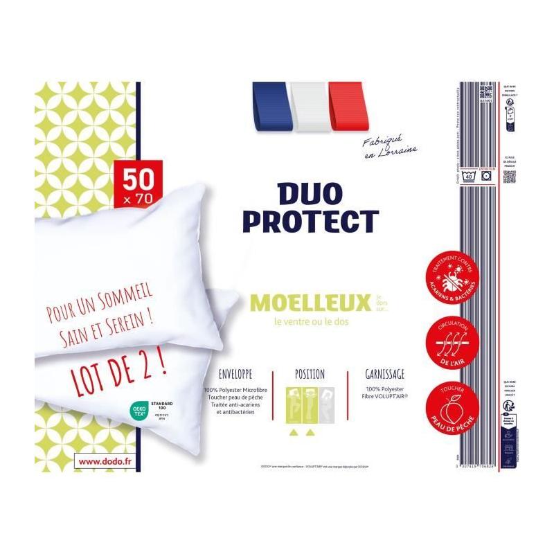 Oreillers moelleux DUO PROTECT DODO - Lot de 2 - 50 x 70 cm