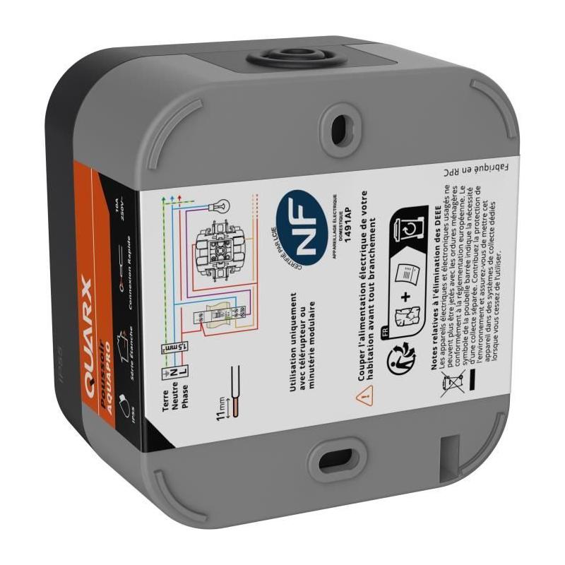 Prise étanche Poussoir QUARX Aqua Pro Extérieur - 250V, 10A, IP55