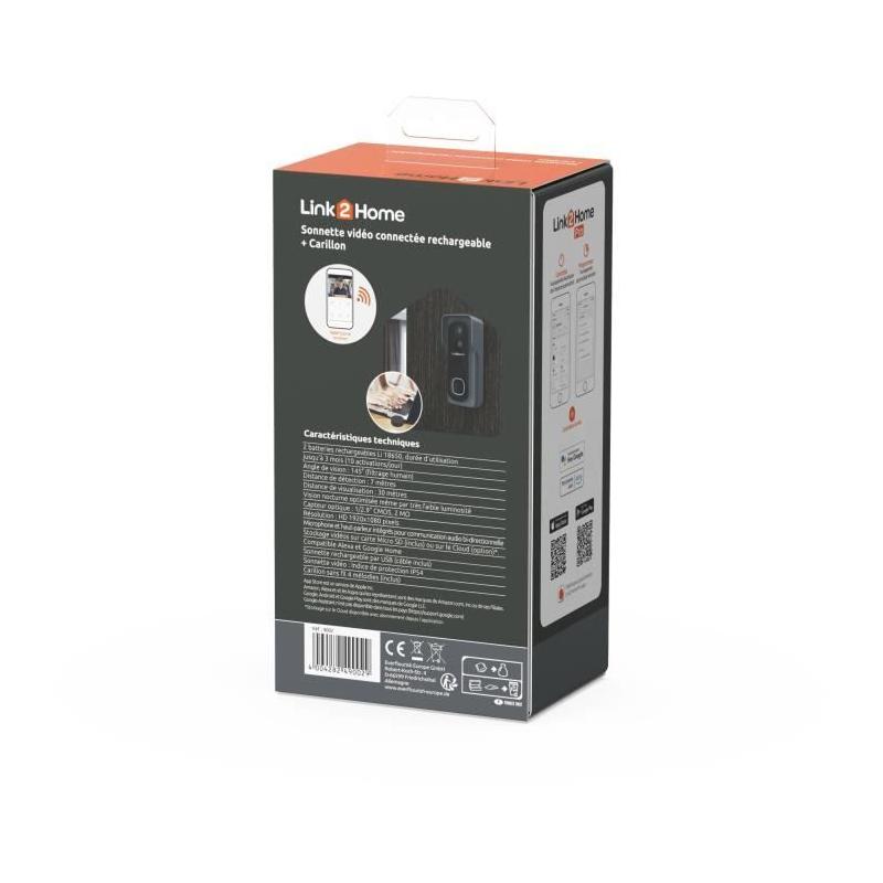 Kit Sonnette connectée + carillon LINK2HOME - Wi-Fi, audio bidirectionnel