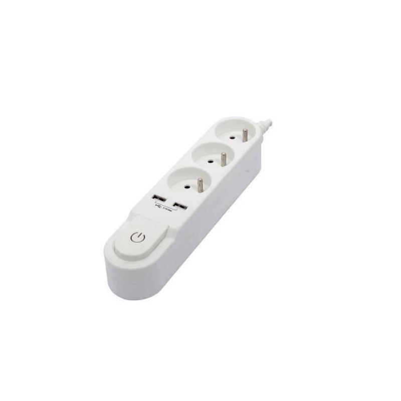 Bloc multiprise CHACON avec interrupteur - 3 prises 16 A, 2 sorties USB 2 A