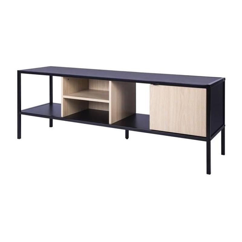 Meuble TV 1 porte - Design métal et bois - L 140 x P 40 x H 50 cm